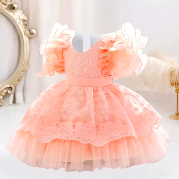 Elegant Pink Ruffle Dress for Kids - Picture 1 of 5